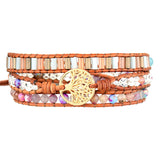 Spiritual Tree Charm Leather Wrap Bracelet Beads Ethnic Jewelry
