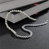 Pearl Beads Chain Choker Necklace Men Punk Beaded Chain Jewelry