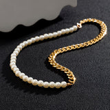 Pearl Beads Chain Choker Necklace Men Punk Beaded Chain Jewelry