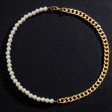 Pearl Beads Chain Choker Necklace Men Punk Beaded Chain Jewelry