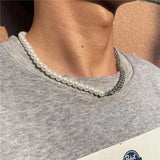 Pearl Beads Chain Choker Necklace Men Punk Beaded Chain Jewelry