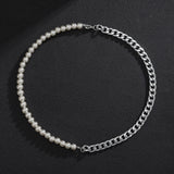 Pearl Beads Chain Choker Necklace Men Punk Beaded Chain Jewelry