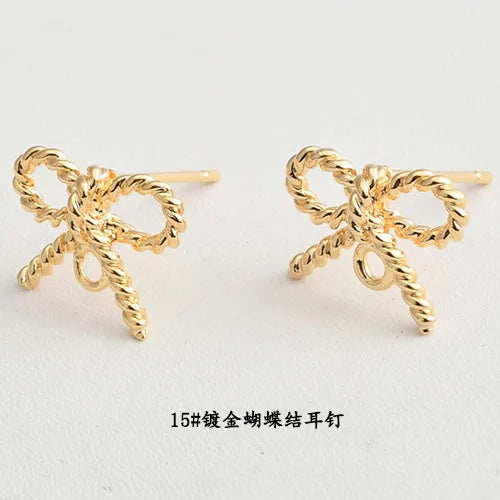 18k Plated Split Flower Hollow Bow Earrings DIY Material