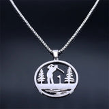 Golfing Course Theme Necklace Stainless Steel Golf Club