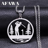 Golfing Course Theme Necklace Stainless Steel Golf Club
