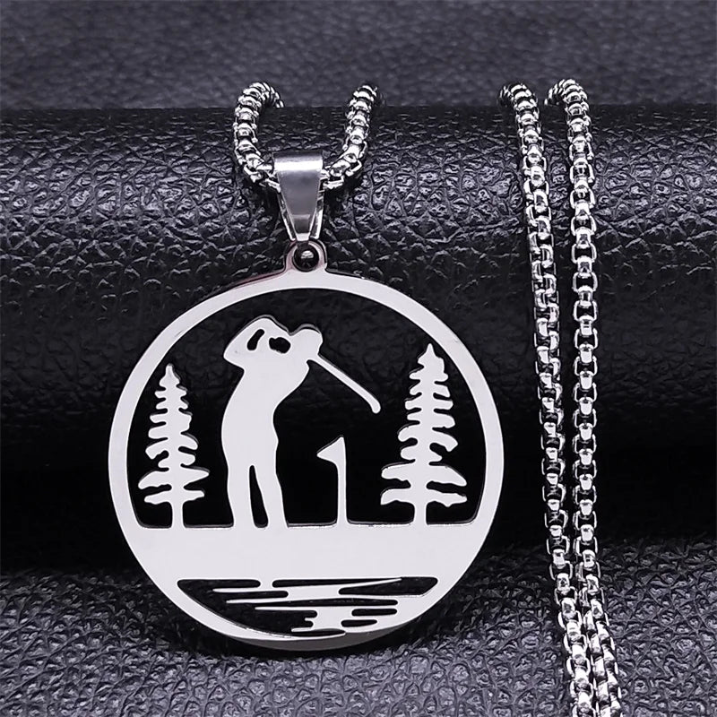 Golfing Course Theme Necklace Stainless Steel Golf Club