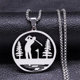 Golfing Course Theme Necklace Stainless Steel Golf Club