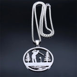Golfing Course Theme Necklace Stainless Steel Golf Club