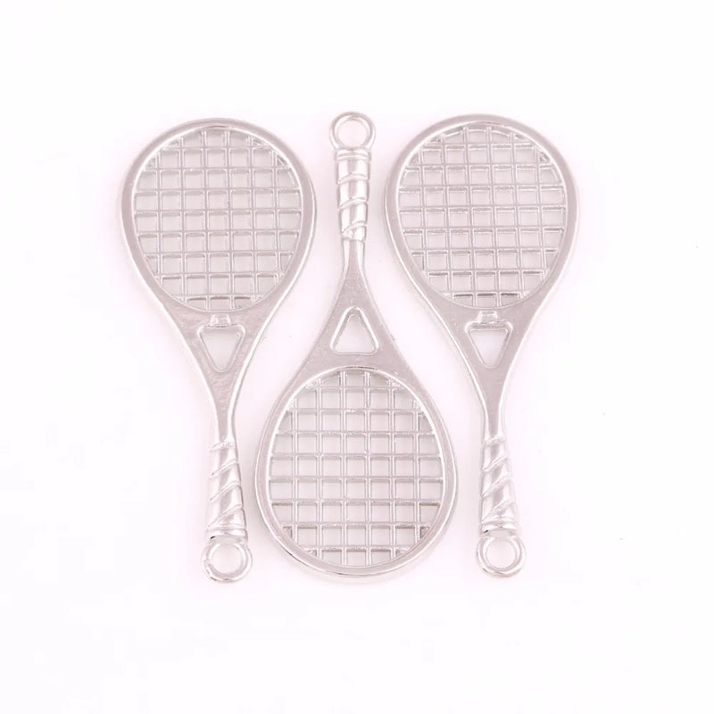Rhodium Plated Tennis Racket Charms Sports Series Jewelry Accessory