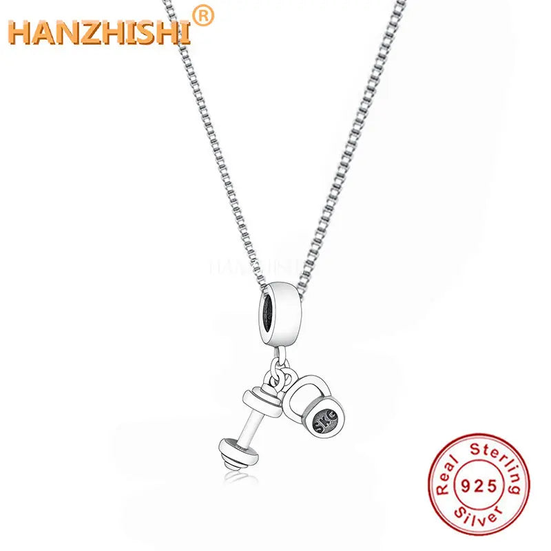 925 Silver Barbell Dumbbell Pendant Necklace Girl Jewellery