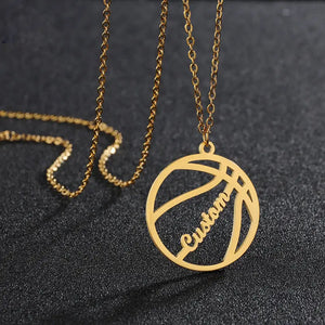 Kids Basketball Pendant Name Plate Necklace Personalized