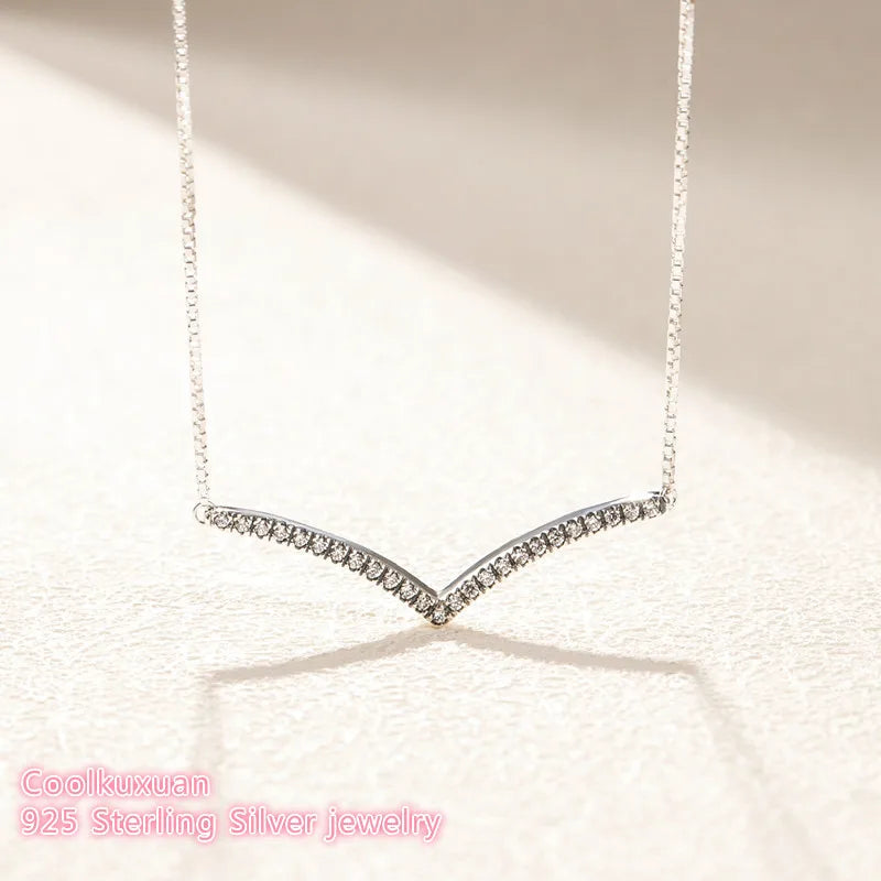 925 Silver Shimmering Wish Necklace, Clear CZ Women's Jewelry