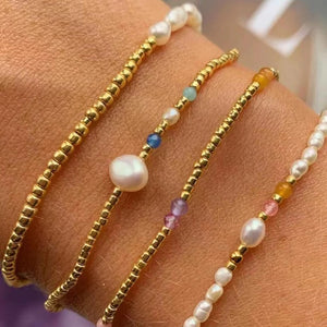 Spring Gold-color Glass Beads Natural Pearl Mixed Bracelet Arm Accessories
