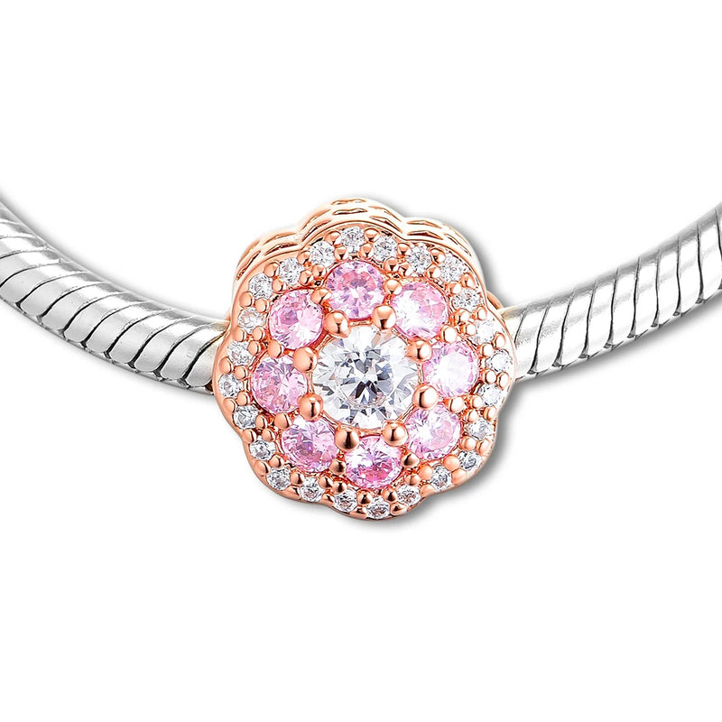 925 Sterling Silver Rose Pink Flower Charm for Bracelet Necklace