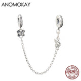 925 Silver Butterfly Safety Chain Link with Crystal Fixing Clip