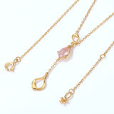 Pink Crystal Long Link Necklace for Women 925 Silver