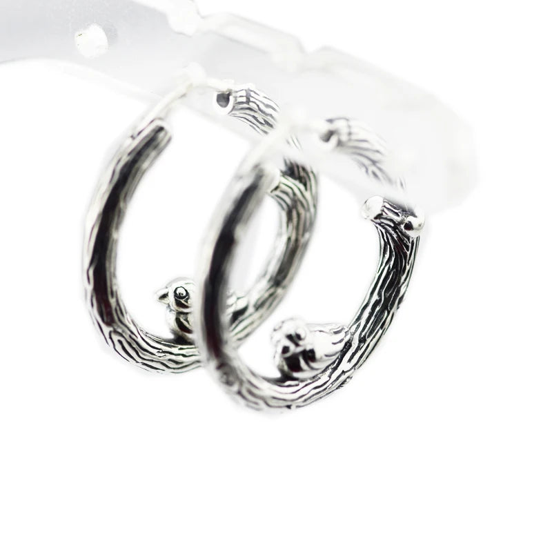 Spring Bird Hoop Earrings Sterling Silver Jewelry For Woman