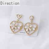 Spring Crystal Flower Pearl Heart Alloy Pendant Earrings DIY Accessories