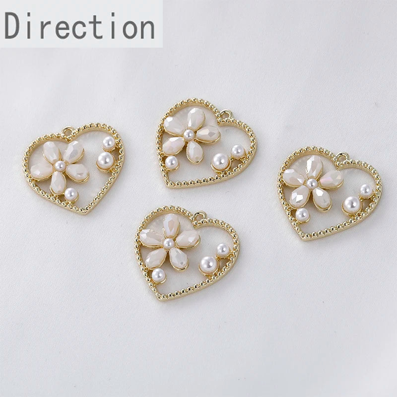 Spring Crystal Flower Pearl Heart Alloy Pendant Earrings DIY Accessories