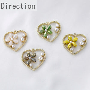 Spring Crystal Flower Pearl Heart Alloy Pendant Earrings DIY Accessories