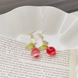 Spring Glass Pink Translucent Strawberry Earrings Long Clip on No Piercing