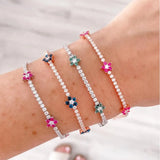 Rainbow Daisy Flower Tennis Chain Bracelet Set