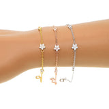 925 Silver Dainty Daisy Flower Cz Link Chain Bracelet