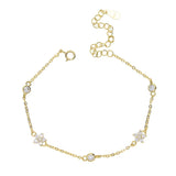 925 Silver Dainty Daisy Flower Cz Link Chain Bracelet