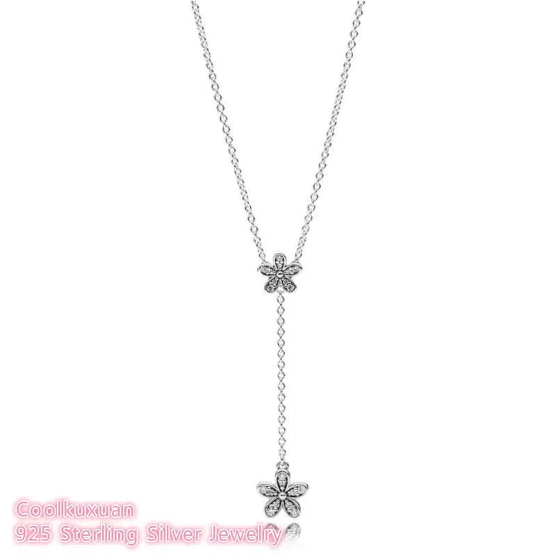 925 Sterling Silver Dazzling Daisies Clear CZ Necklace