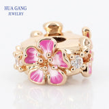 925 Sterling Silver Peach Blossoms Flower Rose Clip Charm Bead