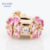 925 Sterling Silver Peach Blossoms Flower Rose Clip Charm Bead