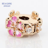 925 Sterling Silver Peach Blossoms Flower Rose Clip Charm Bead