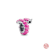 925 Silver Pink Amulet Charm Bracelet with Butterfly Dang