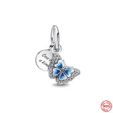925 Silver Pink Amulet Charm Bracelet with Butterfly Dang