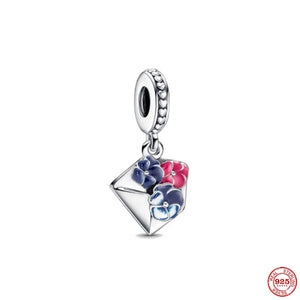 925 Silver Pink Amulet Charm Bracelet with Butterfly Dang