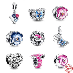 925 Silver Pink Amulet Charm Bracelet with Butterfly Dang