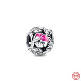 925 Silver Pink Amulet Charm Bracelet with Butterfly Dang