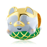 Cartoon Pig Waffles Enamel Charms 925 Sterling Silver Pendant Beads