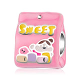 Cartoon Pig Waffles Enamel Charms 925 Sterling Silver Pendant Beads
