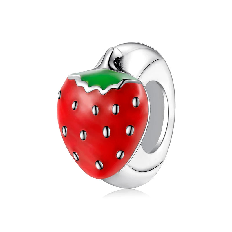Sterling Silver Cartoon Doll Bear Strawberry Spacer Charm Bead