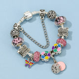Colorful Butterfly Pendant Bracelet Charm Beads Silver Plated Women Gift