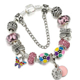 Colorful Butterfly Pendant Bracelet Charm Beads Silver Plated Women Gift