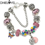 Colorful Butterfly Pendant Bracelet Charm Beads Silver Plated Women Gift