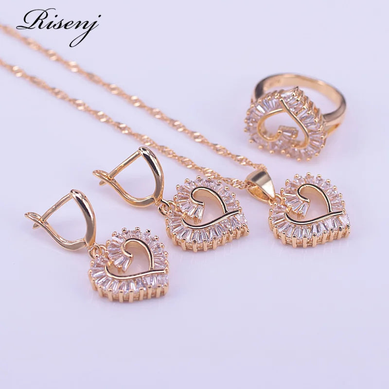 Spring Style CZ & Crystal Rose Bridal Jewelry Set