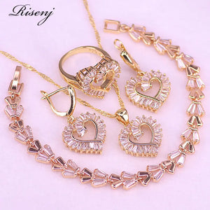 Spring Style CZ & Crystal Rose Bridal Jewelry Set