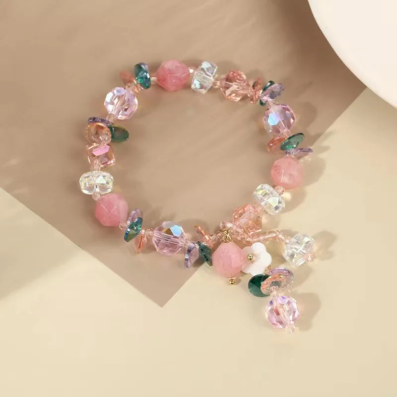 Crystal Beaded Flower Bracelet Pink Bangle