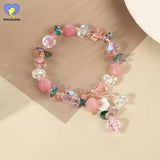 Crystal Beaded Flower Bracelet Pink Bangle