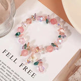Crystal Beaded Flower Bracelet Pink Bangle