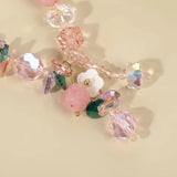 Crystal Beaded Flower Bracelet Pink Bangle