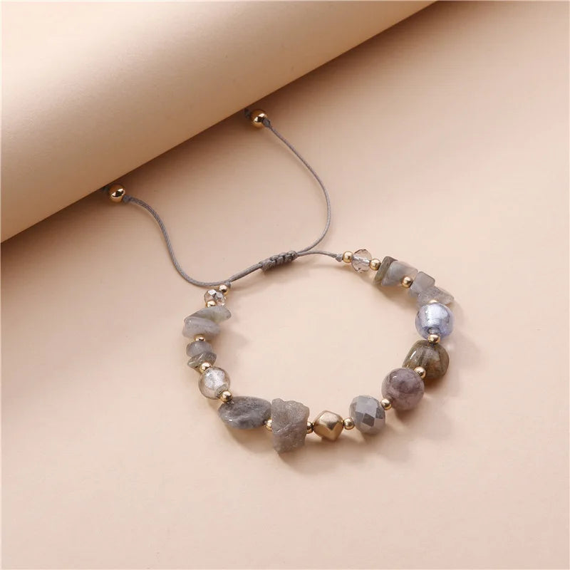 Adjustable Natural Rock Stone Beads Strand Bracelet for Women